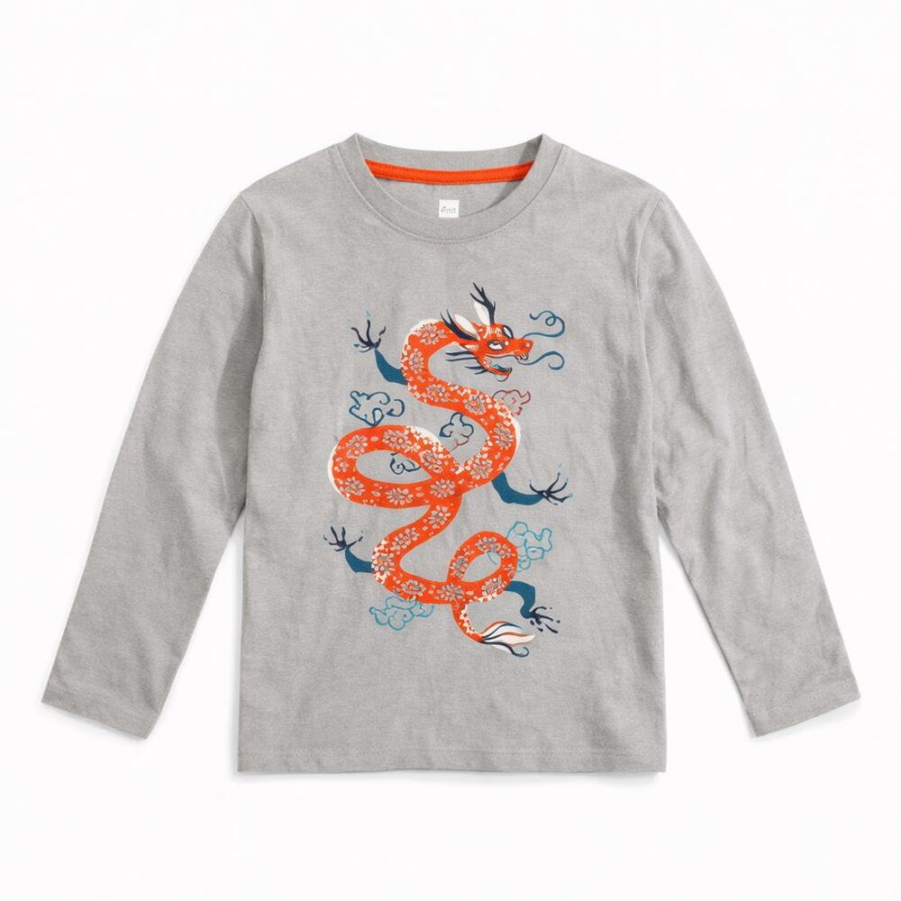Tea Collection Himalayan Dragon Graphic Long Sleeve Shirt Size 7 NWT